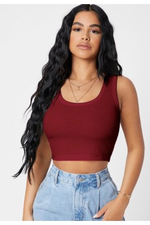 Kadın Bordo Kare Yaka Crop Top Bluz