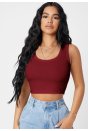 Kadın Bordo Kare Yaka Crop Top Bluz