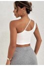 Kadın Beyaz Tek Omuzlu Çapraz Askılı Crop Top Büstiyer