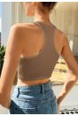 Kadın Kahverengi Racer Sırt Crop Top Bluz