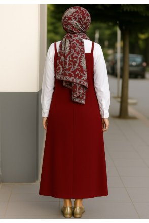 Kadın Bordo Basic Ayarlanabilir Askılı Jile Elbise