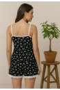 Kadın Siyah Kalp Desenli Askılı Şortlu Dantelli Pijama Takımı