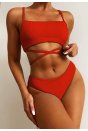 Kadın Kırmızı Çapraz Bağlama Detaylı Yüksek Bel Bikini Takımı