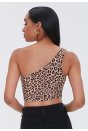 Kadın Leopar Desenli Tek Omuz Crop Büstiyer