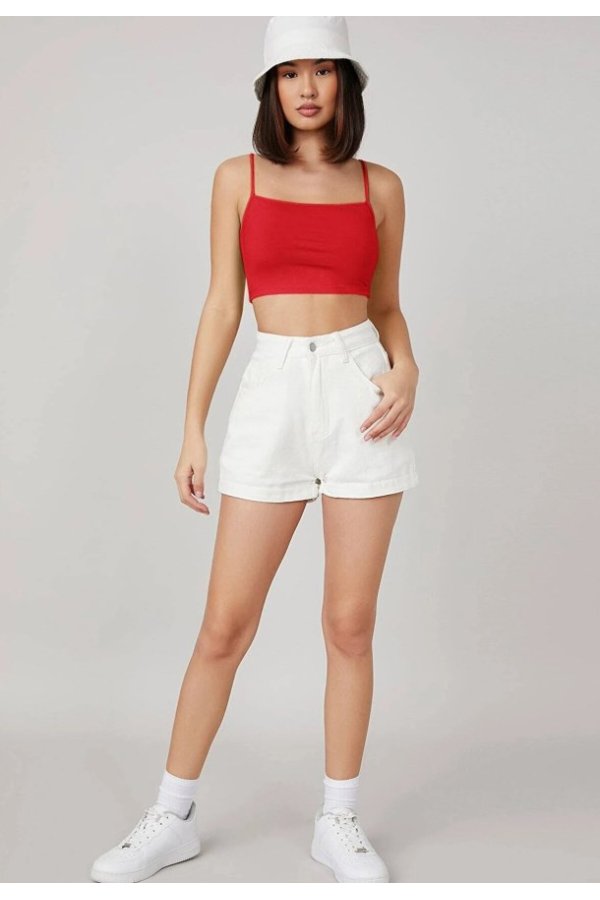 Kadın Kırmızı Ip Askılı Crop Top Büstiyer