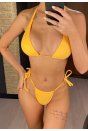 Kadın Sarı Yandan Bağlamalı Tangalı Üçgen Bikini Mayo Takımı