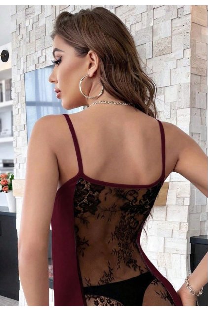 Kadın Bordo Sırt Kısmı Komple Dantelli Mini Gecelik