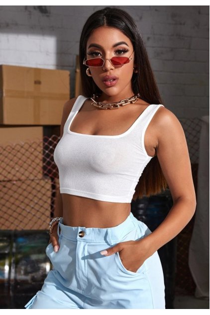 Kadın Beyaz Kalın Askılı Crop Top Büstiyer