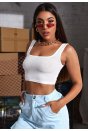 Kadın Beyaz Kalın Askılı Crop Top Büstiyer