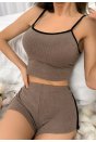 Kadın Kahverengi Siyah Detaylı Şortlu Crop Top Gecelik