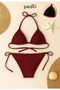 Kadın Bordo Yandan ve Boyundan Bağlamalı Bikini Mayo Takımı
