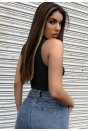 Kadın Siyah Yarım Fermuarlı Sıfır Kol Crop Top Bluz