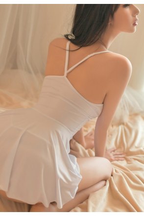 Kadın Beyaz İp Askılı Mini Bodycon Gecelik