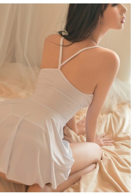 Kadın Beyaz İp Askılı Mini Bodycon Gecelik