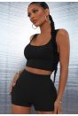 Kadın Siyah Şortlu Crop Top Gecelik Takım