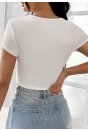 Kadın Beyaz Yarım Kol Düz Yaka Crop Top Bluz