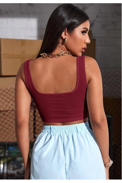 Kadın Bordo Kalın Askılı Crop Top Büstiyer