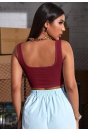 Kadın Bordo Kalın Askılı Crop Top Büstiyer