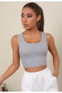 Kadın Gri Kare Yaka Crop Top Bluz