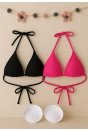Kadın Siyah ve Fuşya Minimal Kesim Üçgen Bikini Üstü
