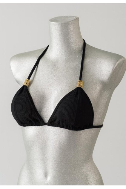 Kadın Siyah Pedli Üçgen Bikini Üstü Halter Bağlamalı Aksesuarlı