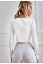Kadın Beyaz Uzun Kollu Önden Bağlama Detaylı Crop Top Bluz