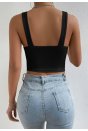 Kadın Siyah Kare Yaka Kalın Askılı Dekolteli Crop Top Bluz