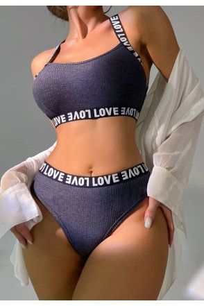 Kadın Lacivert Çapraz Sırt Ve Love Yazı Detaylı Iç Çamaşır Takımi