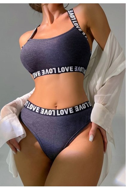 Kadın Lacivert Çapraz Sırt Ve Love Yazı Detaylı Iç Çamaşır Takımi