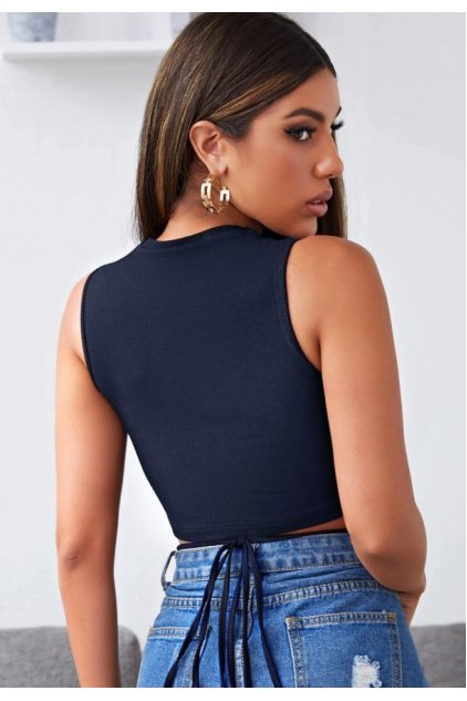 Kadın Lacivert Çapraz Bağlamalı Crop Top Büstiyer