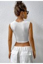 Kadın Beyaz Kare Yaka Kalınlaşan Omuz Detaylı Crop Top Bluz