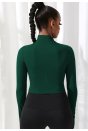 Kadın Yeşil Uzun Kol Fermuarlı Parmak Geçme Detaylı Dik Yaka Crop Top Bluz