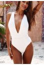 Kadın Beyaz Derin V Yaka Göğüs Dekolteli Belden Bağlamalı Bikini