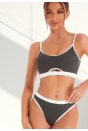 Kadın Gri Antrasit Kaşkorse ve Beyaz Lastikli Cut-Out Tanga Külotlu Takım