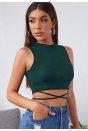 Kadın Yeşil Çapraz Bağlamalı Crop Top Büstiyer