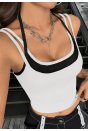 Kadın Siyah Beyaz Çift Renk Çapraz Askılı Crop Top Bluz