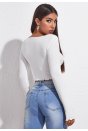 Kadın Beyaz Uzun Kollu Büzdürme Bağcık Detaylı Crop Top Bluz