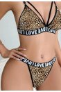 Kadın Leopar Desenli Love Yazı Detaylı Harness İç Çamaşır Takımı