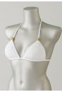 Kadın Beyaz Pedli Üçgen Bikini Üstü Halter Bağlamalı Aksesuarlı