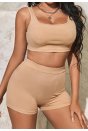 Kadın Krem Rengi Şortlu Crop Top Gecelik Takım