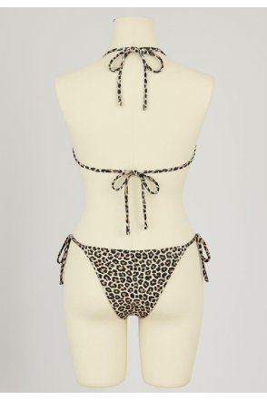 Kadın Siyah ve Leopar Detaylı Yandan Bağlamalı Bikini Takımı