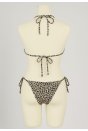 Kadın Siyah ve Leopar Detaylı Yandan Bağlamalı Bikini Takımı