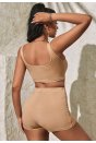 Kadın Krem Rengi Şortlu Crop Top Gecelik Takım