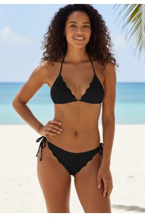 Kadın Siyah Pedli Bel ve Boyundan Bağlamalı Dantelli Şık Bikini Takımı