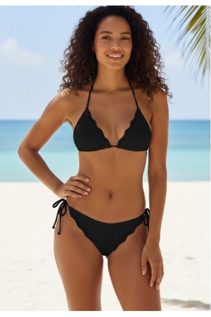 Kadın Siyah Pedli Bel ve Boyundan Bağlamalı Dantelli Şık Bikini Takımı