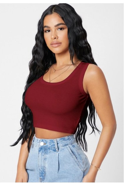 Kadın Bordo Kare Yaka Crop Top Bluz