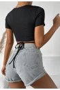 Kadın Siyah Yarım Kol Çapraz Bağlamalı Crop Top Bluz