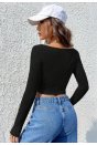 Kadın Siyah Uzun Kollu Agraflı Göğüs ve Göbek Dekolteli Crop Top Bluz