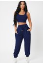 Kadın Lacivert Kaşkorse Cepli Jogger Eşofman Altı ve Crop Top Bluz