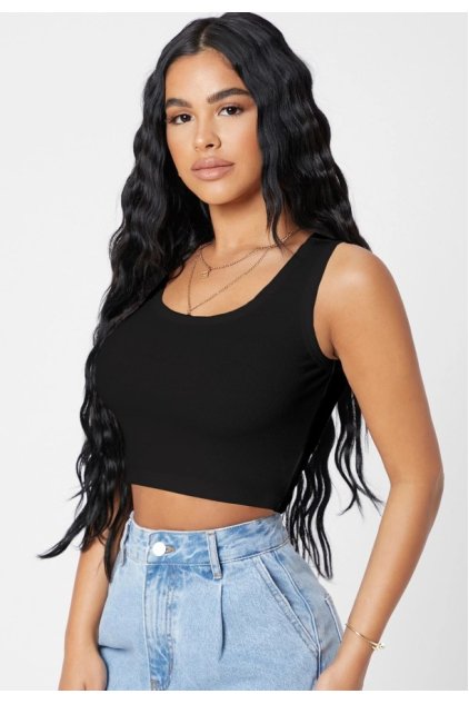 Kadın Siyah Kare Yaka Crop Top Bluz
